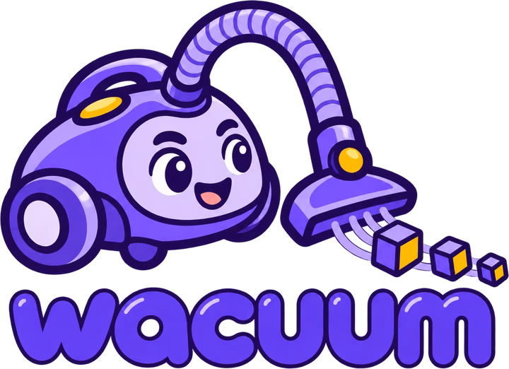 wacuum: a vacuum cleaner with a face, picking up blocks